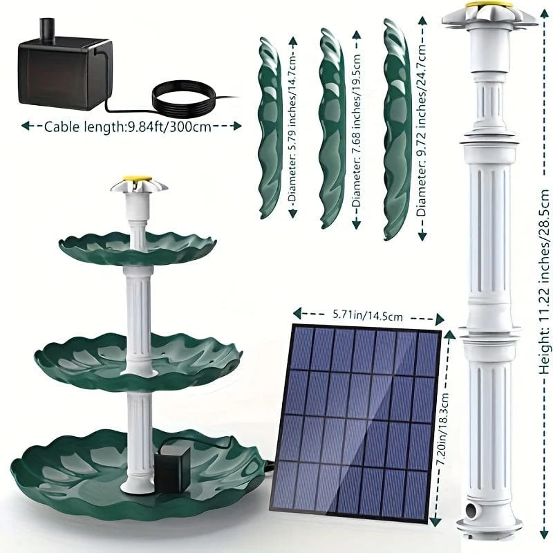 1 Stück Solar-Vogelbadbrunnen, Vogelbad mit 3.5 W Solarwasserpumpe, 1.5 W Scheibenbrunnen, abnehmbarer DIY-Solarbrunnen für Vogelbad, Terrasse, Garten, Außenbereich