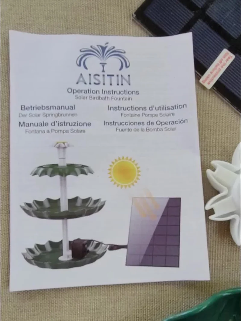 1 Stück Solar-Vogelbadbrunnen, Vogelbad mit 3.5 W Solarwasserpumpe, 1.5 W Scheibenbrunnen, abnehmbarer DIY-Solarbrunnen für Vogelbad, Terrasse, Garten, Außenbereich
