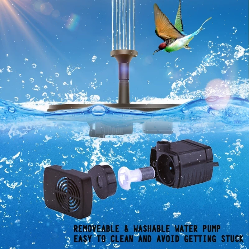 1 Stück Solar-Brunnenpumpe für Vogelbad, 2023 verbesserte solarbetriebene Springbrunnenpumpe, Solar-Vogelbad-Brunnen mit freistehenden schwimmenden Vogelbad-Wasserpumpen für Garten, Terrasse, Teich und Pool