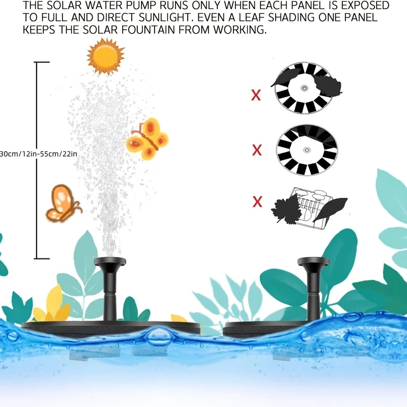 1 Stück Solar-Brunnenpumpe für Vogelbad, 2023 verbesserte solarbetriebene Springbrunnenpumpe, Solar-Vogelbad-Brunnen mit freistehenden schwimmenden Vogelbad-Wasserpumpen für Garten, Terrasse, Teich und Pool