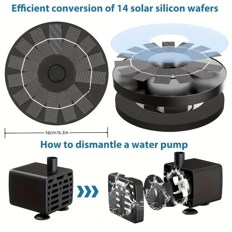1 Stück 2.5 W Solar-Teichbrunnen mit 6 Düsen, solarbetriebener Wasserbrunnen-Bausatz für Garten, Teiche, Pool, Aquarium, Außenbereich, Teichdekoration