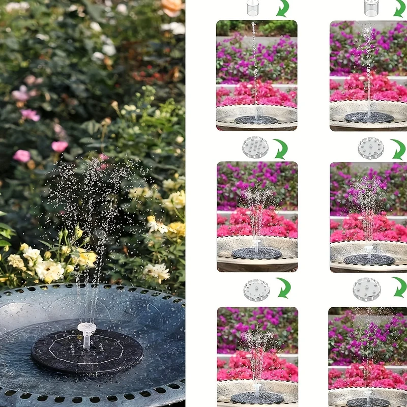 1 Stück 3 W LED-Solar-Vogelbadbrunnen, Solarpanel, Modell: CP31-2410, eingebaute 1500-mAh-Batterie-Solarbrunnenpumpe, 6 Düsen, 6 Brunnenarten, geeignet für Garten, Vogelbad, Teich, Aquarium, schwimmende Solarbrunnenpumpe