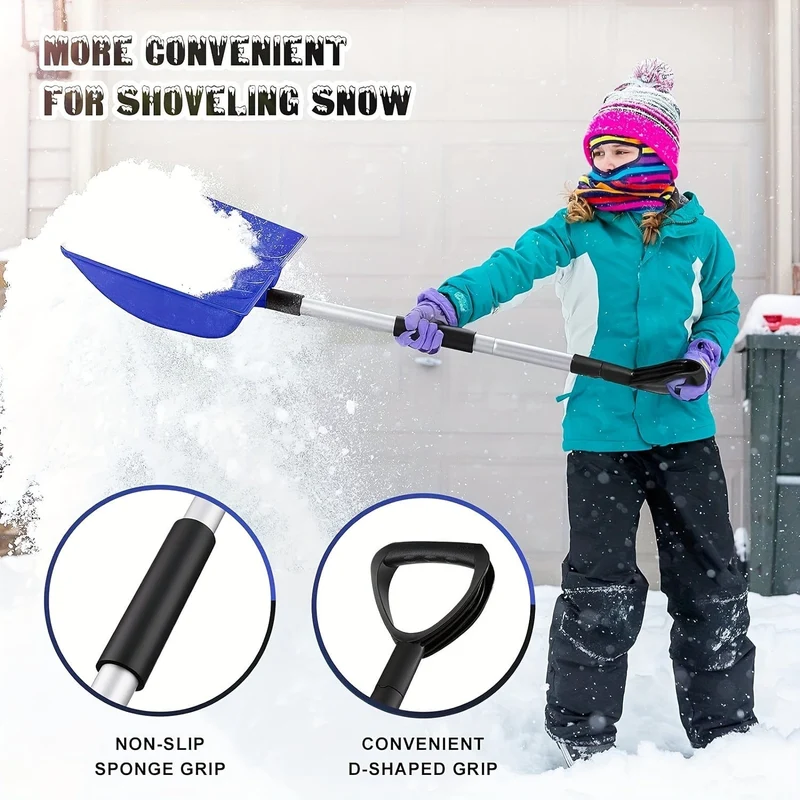 1 Stück, Schneeschaufel, 123.19 cm, große Kapazität, Schneeschaufel mit D-Griff, rutschfestem Schwamm und langlebiger Aluminiumklinge für die Einfahrt, 40.64 x 123.19 cm (blau) (rot) (schwarz)