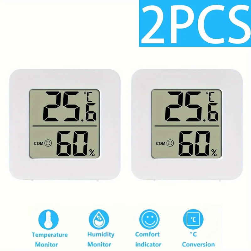 2 Stück Mini-LCD-Digital-Thermometer-Hygrometer, Innenraumthermometer, elektronisches Temperatur- und Luftfeuchtigkeitsmessgerät, Temperaturmonitor, Temperatur-Feuchtigkeitsmessgerät (nur Grad Celsius)