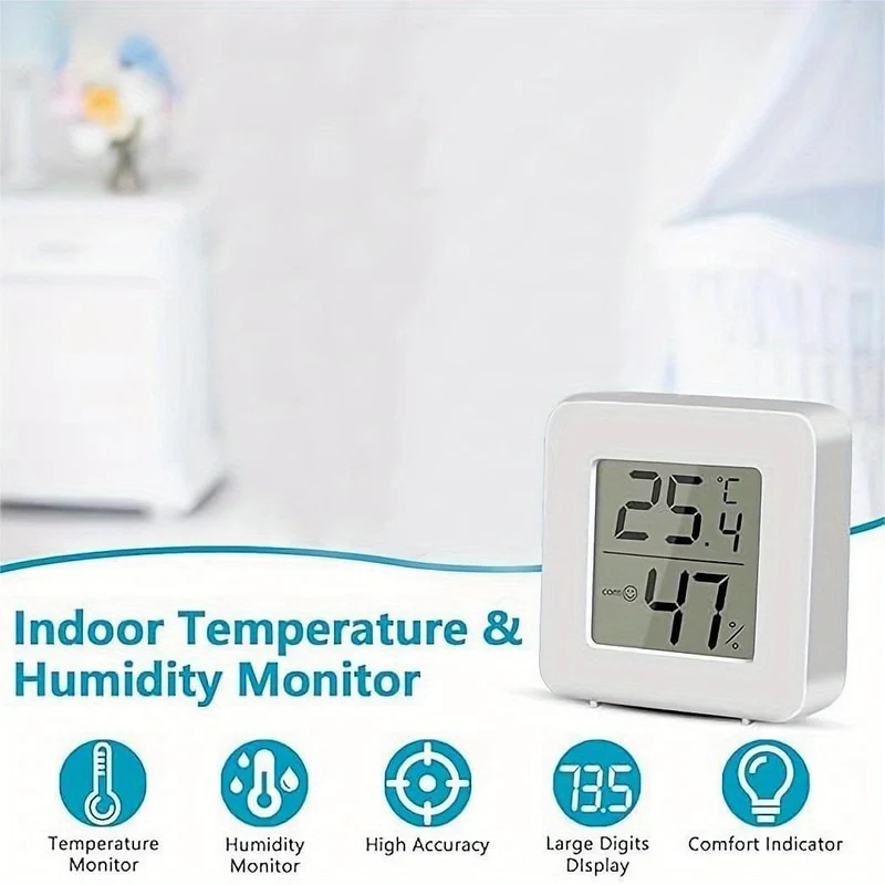 2 Stück Mini-LCD-Digital-Thermometer-Hygrometer, Innenraumthermometer, elektronisches Temperatur- und Luftfeuchtigkeitsmessgerät, Temperaturmonitor, Temperatur-Feuchtigkeitsmessgerät (nur Grad Celsius)