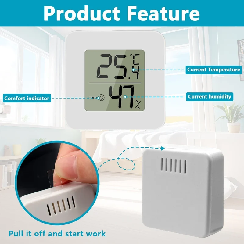 2 Stück Mini-LCD-Digital-Thermometer-Hygrometer, Innenraumthermometer, elektronisches Temperatur- und Luftfeuchtigkeitsmessgerät, Temperaturmonitor, Temperatur-Feuchtigkeitsmessgerät (nur Grad Celsius)
