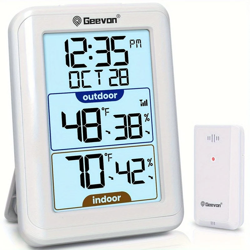 1 Stück Innen-Außenthermometer Drahtloses digitales Hygrometer Temperaturmessgerät mit Zeit, 200 Fuß/60 m Reichweite Temperatur-Feuchtigkeitssensor, ohne Batterie