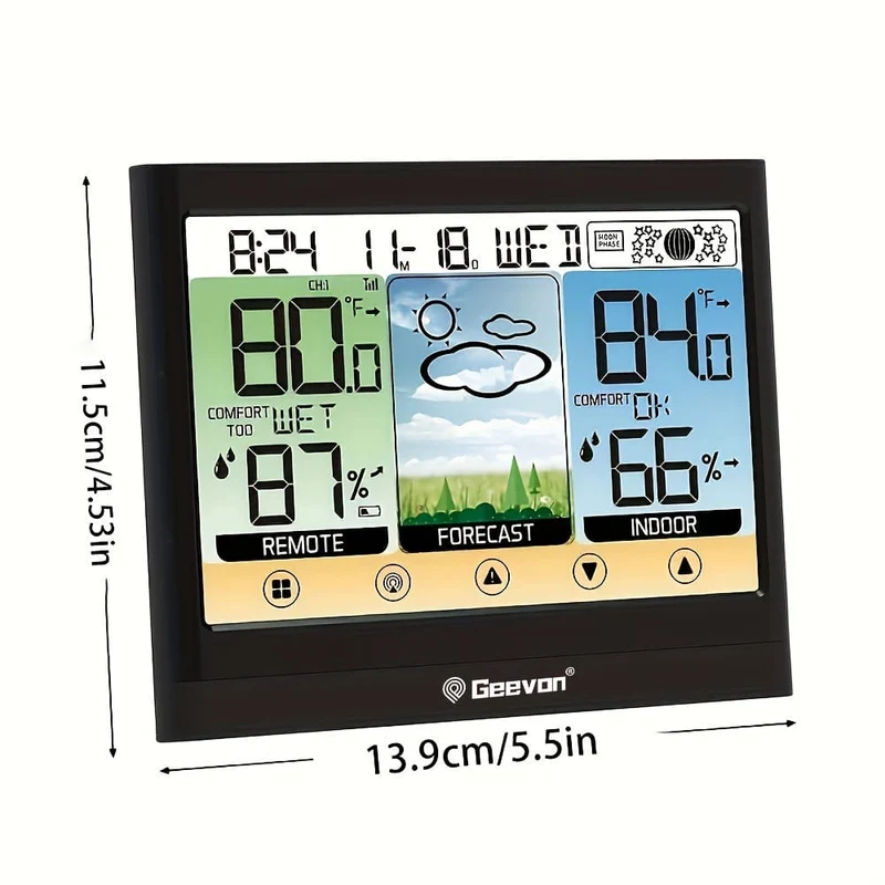 1-teilige Wetterstation, kabelloses Innen- und Außenthermometer, Hygrometer mit Taupunkt, Wärmeindex, Touch-LCD-Display, digitales Wetterthermometer mit Wecker und einstellbarer Hintergrundbeleuchtung