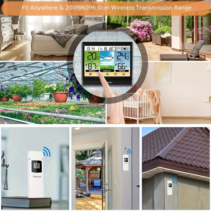 1-teilige Wetterstation, kabelloses Innen- und Außenthermometer, Hygrometer mit Taupunkt, Wärmeindex, Touch-LCD-Display, digitales Wetterthermometer mit Wecker und einstellbarer Hintergrundbeleuchtung