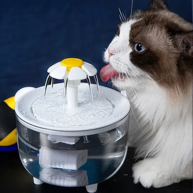 1.2 l automatischer zirkulierender Wasserbrunnen für Haustiere, stummer Wasserspender für Katzen, transparenter Blütenblatt-Wasserfilter für Hunde, bei Stromausfall