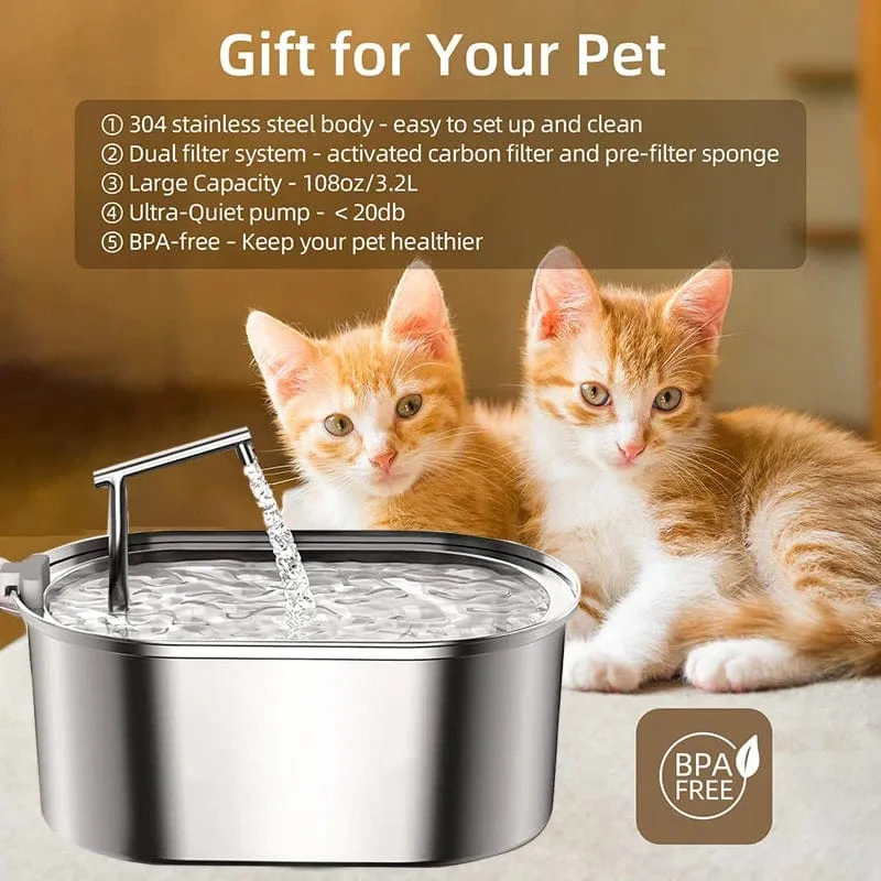 3.2 l NEU Edelstahl Katzentrinkbrunnen Automatischer Katzentrinker Trinkbrunnen Für Katzen Hunde Haustier Wasserspender Zubehör
