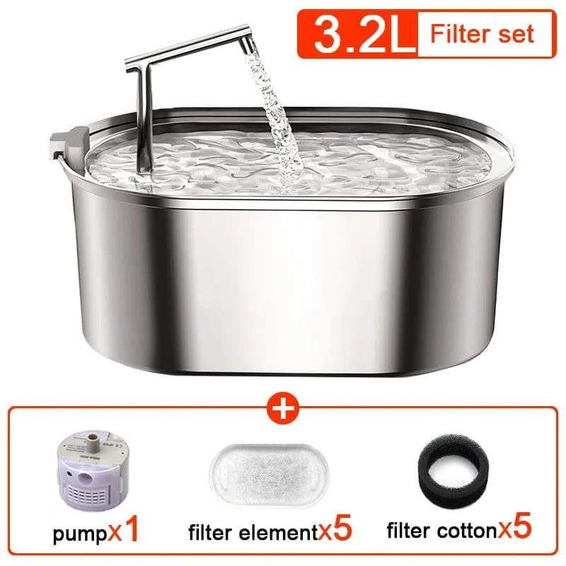 3.2 l NEU Edelstahl Katzentrinkbrunnen Automatischer Katzentrinker Trinkbrunnen Für Katzen Hunde Haustier Wasserspender Zubehör
