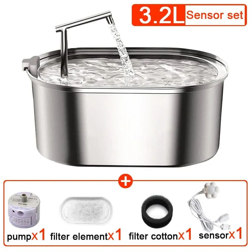 3.2 l NEU Edelstahl Katzentrinkbrunnen Automatischer Katzentrinker Trinkbrunnen Für Katzen Hunde Haustier Wasserspender Zubehör