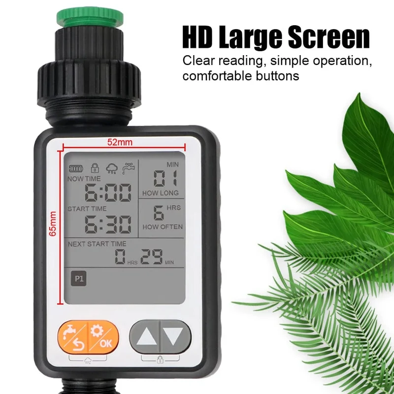 Wasserdichter Bewässerungsregler, batteriebetrieben, mehrere Programme, Gartenbewässerung, Timer, Regensensor, großer Bildschirm, automatisch
