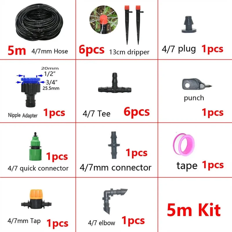 5-50M Automatisches Gartenbewässerungssystem DIY Timer Wassertropfbewässerungssystem Pflanzenbewässerungsset Rote Tropfer Set