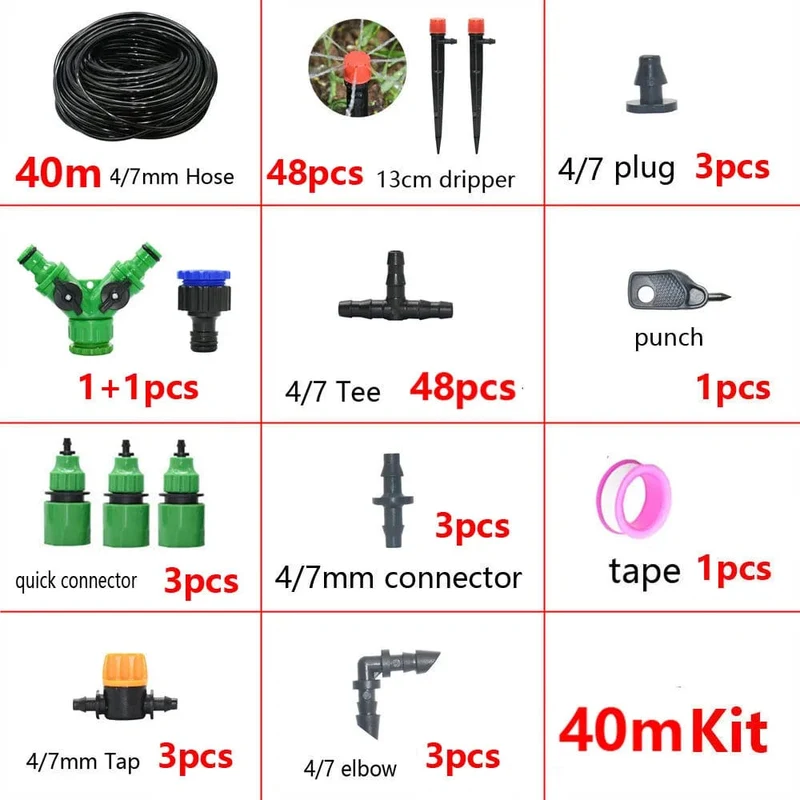 5-50M Automatisches Gartenbewässerungssystem DIY Timer Wassertropfbewässerungssystem Pflanzenbewässerungsset Rote Tropfer Set