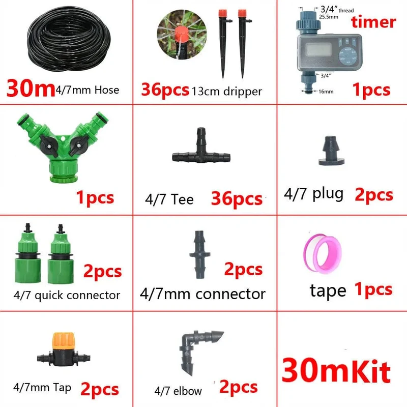 5-50M Automatisches Gartenbewässerungssystem DIY Timer Wassertropfbewässerungssystem Pflanzenbewässerungsset Rote Tropfer Set