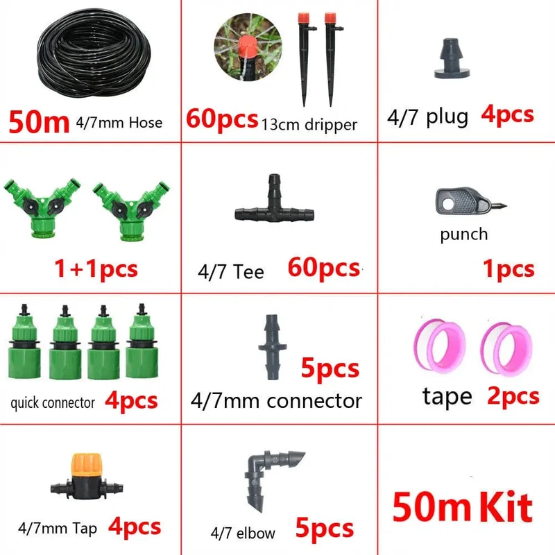 5-50M Automatisches Gartenbewässerungssystem DIY Timer Wassertropfbewässerungssystem Pflanzenbewässerungsset Rote Tropfer Set