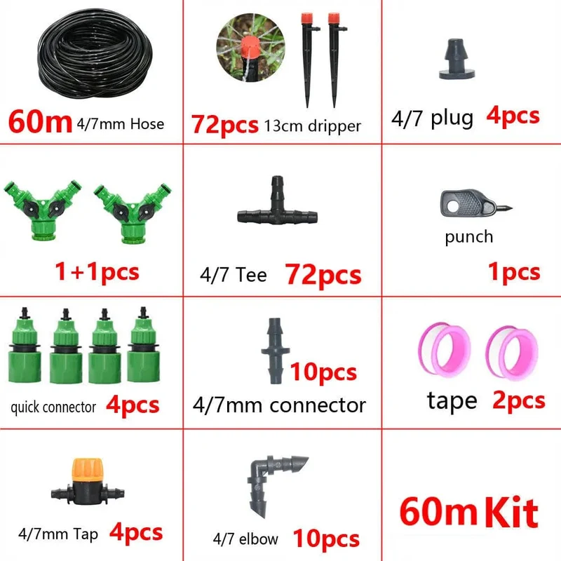 5-50M Automatisches Gartenbewässerungssystem DIY Timer Wassertropfbewässerungssystem Pflanzenbewässerungsset Rote Tropfer Set