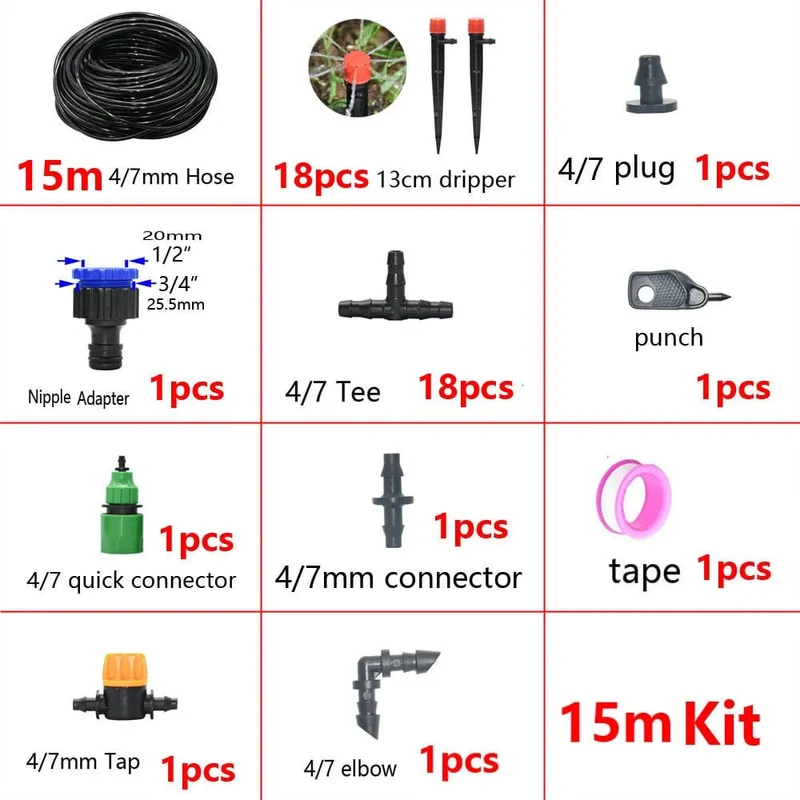 5-50M Automatisches Gartenbewässerungssystem DIY Timer Wassertropfbewässerungssystem Pflanzenbewässerungsset Rote Tropfer Set