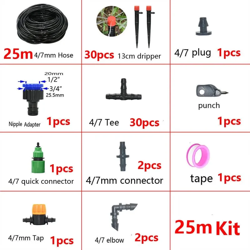 5-50M Automatisches Gartenbewässerungssystem DIY Timer Wassertropfbewässerungssystem Pflanzenbewässerungsset Rote Tropfer Set