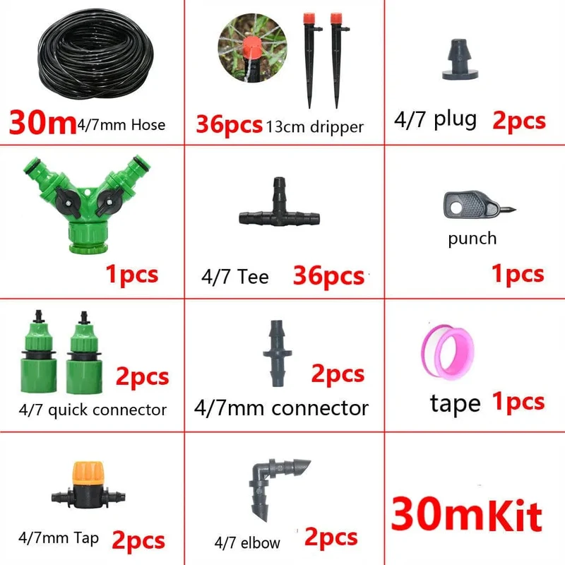 5-50M Automatisches Gartenbewässerungssystem DIY Timer Wassertropfbewässerungssystem Pflanzenbewässerungsset Rote Tropfer Set