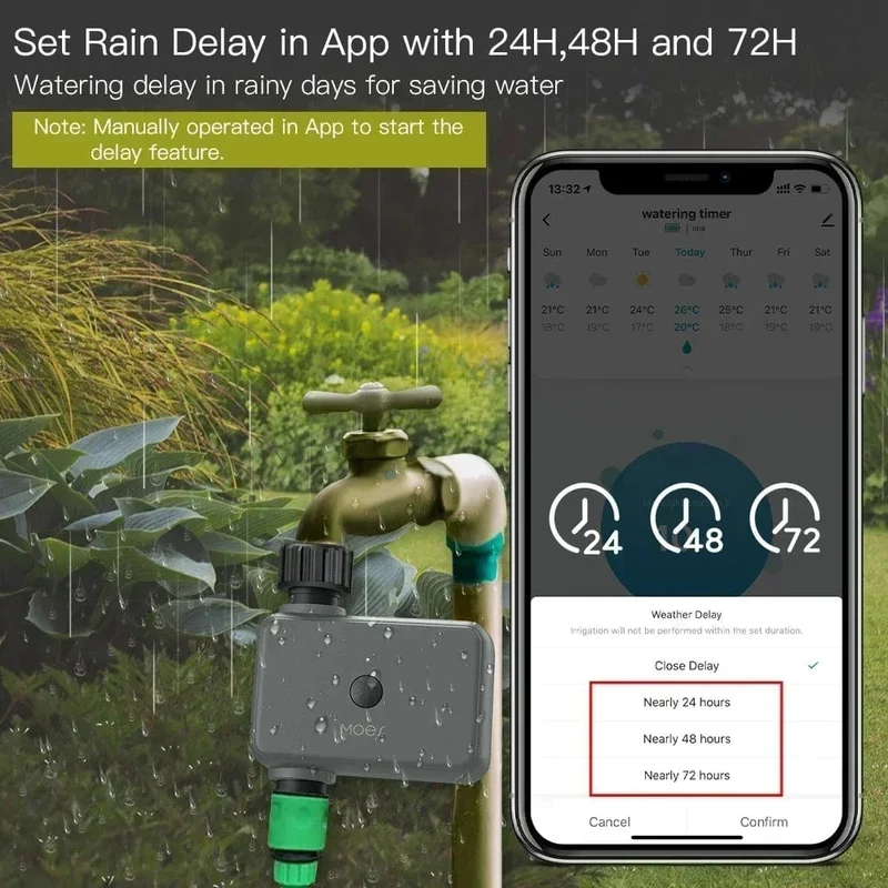 Moes Bluetooth Garten Bewässerung Timer Smart Tropf Bewässerung Regen Verzögerung Programmierbare Controller Tuya Automatische Ventil Alexa Stimme
