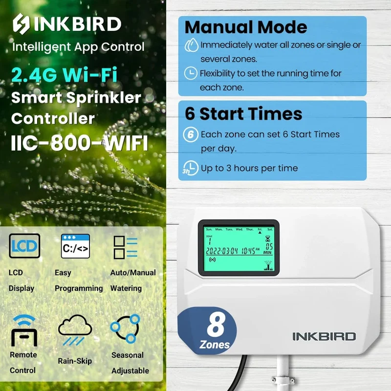 INKBIRD 6 ODER 8 Zonen EU-Typen von WIFI-Sprinkler-Controllern zur intelligenten Bewässerung mit saisonaler Anpassung