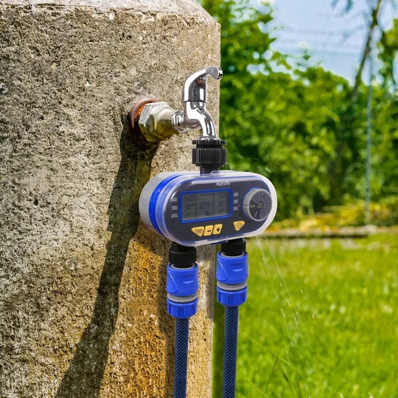Zwei Steckdosen Garten Digitaler elektronischer Wassertimer Magnetventil Gartenbewässerungsregler für Garten, Hof