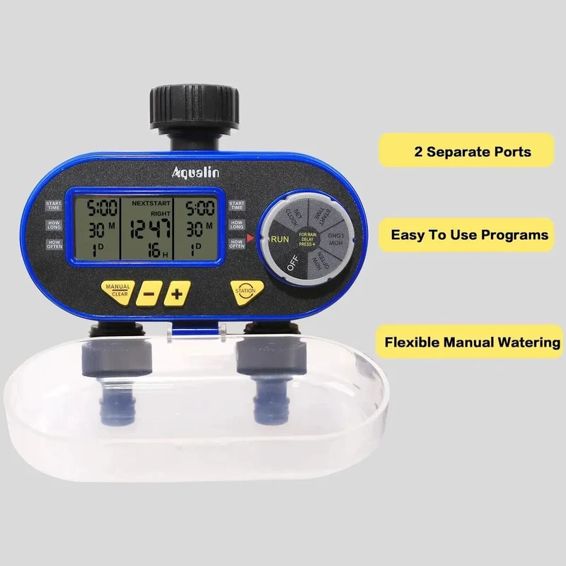 Zwei Steckdosen Garten Digitaler elektronischer Wassertimer Magnetventil Gartenbewässerungsregler für Garten, Hof