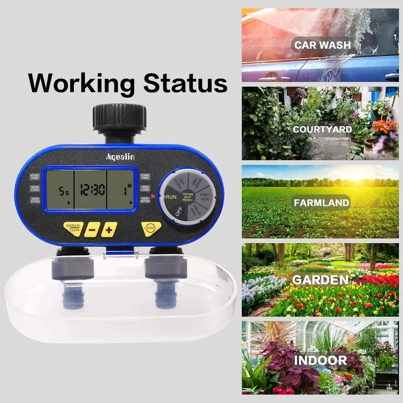Zwei Steckdosen Garten Digitaler elektronischer Wassertimer Magnetventil Gartenbewässerungsregler für Garten, Hof