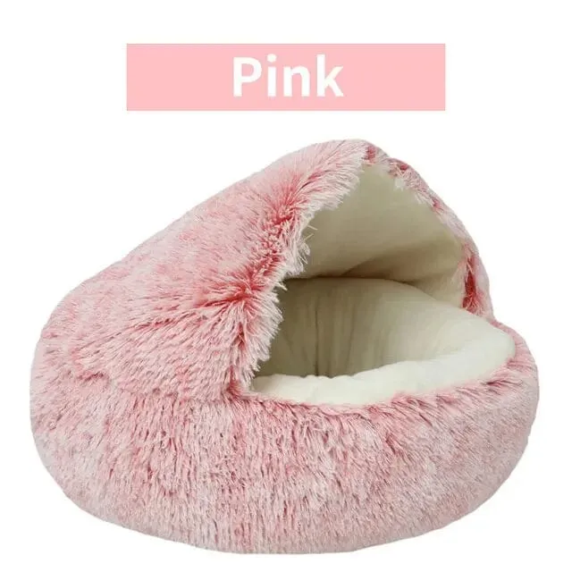 Weiches Plüsch-Haustierbett mit Bezug, rundes Katzenbett, Haustiermatratze, warme Katze/Hund, 2-in-1-Schlafnest, Höhle für kleine Hunde