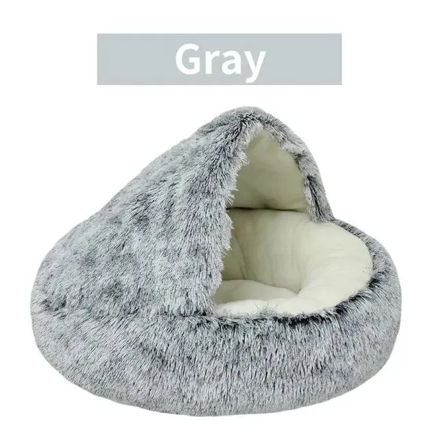 Weiches Plüsch-Haustierbett mit Bezug, rundes Katzenbett, Haustiermatratze, warme Katze/Hund, 2-in-1-Schlafnest, Höhle für kleine Hunde