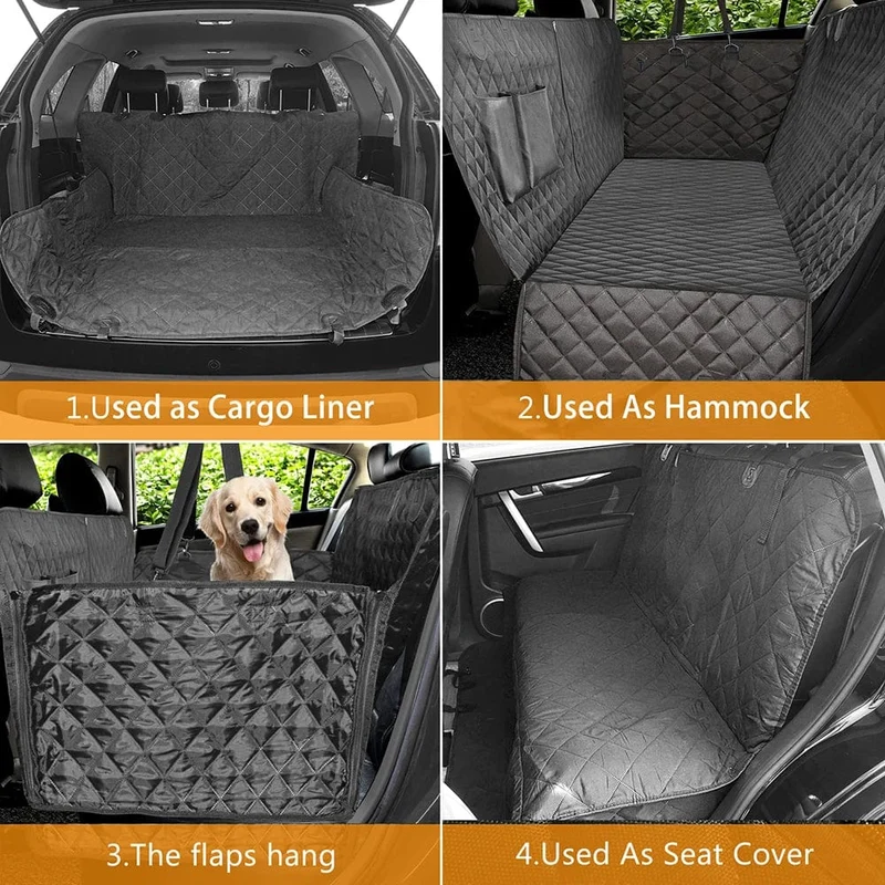 Autositzbezug für Hunde, 100 % wasserdicht, Hundesitzbezug mit Seitenklappen, Haustier-Sitzbezug für die Rückbank, schwarze Träger-Hängematte, umwandelbar