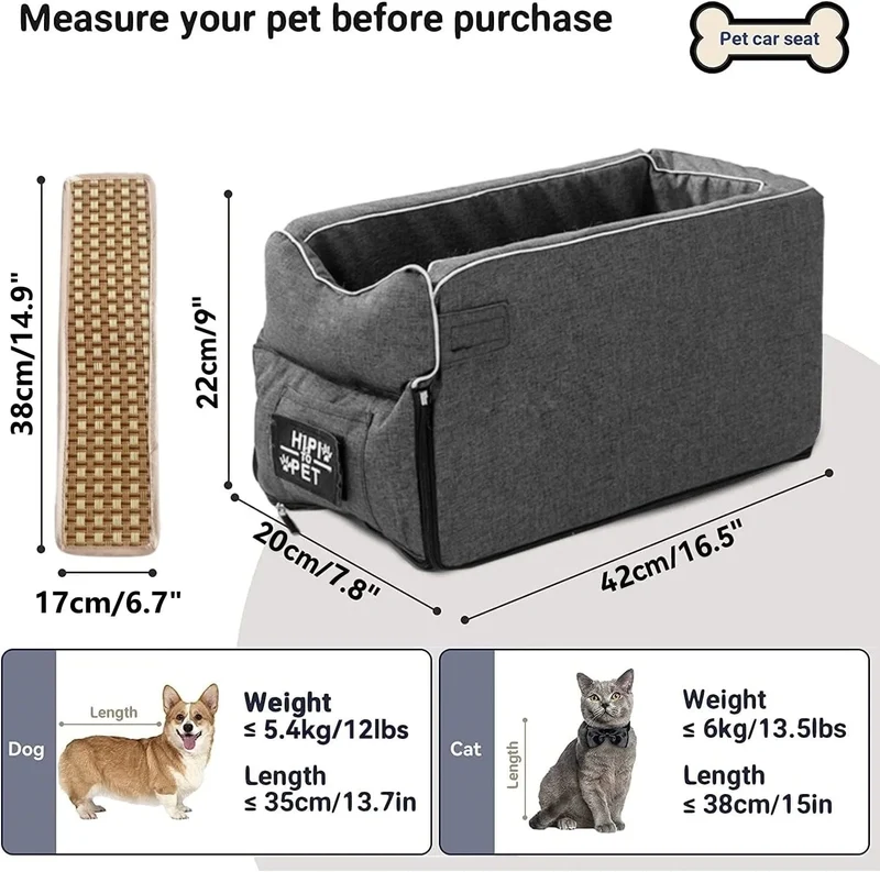 Hundeautositz, Haustierbedarf, Reisetaschen für Hunde und Katzen, tragbare Auto-Mittelkonsole, Hundeautositz, Bettträger, Sicherheits-Katzenzubehör