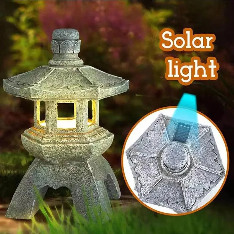 Dekoration Zen-Ornamente Solarbetriebene Turm Gartenstatue Palastlaternen Chinesische Solarlampe Steinhof Pagodenlaterne