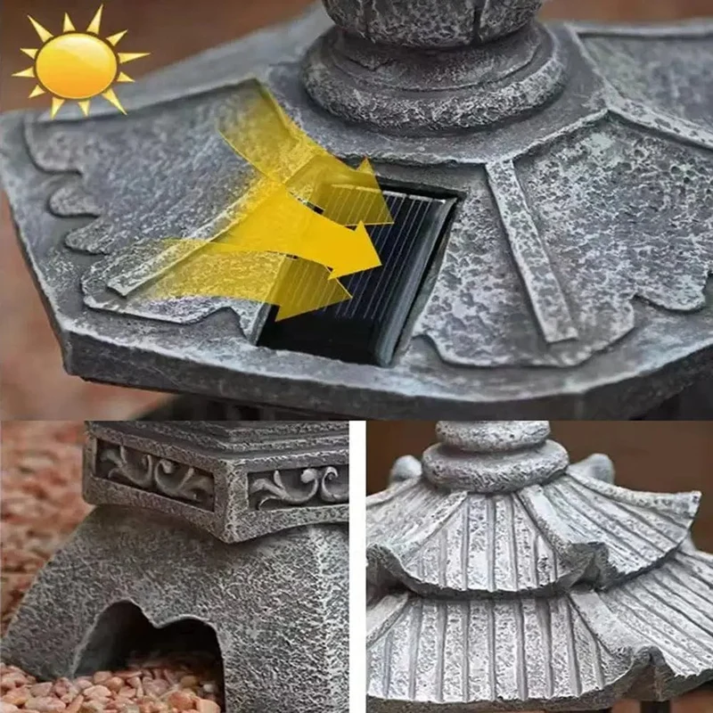 Dekoration Zen-Ornamente Solarbetriebene Turm Gartenstatue Palastlaternen Chinesische Solarlampe Steinhof Pagodenlaterne