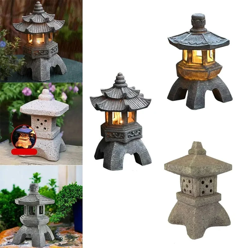 Dekoration Zen-Ornamente Solarbetriebene Turm Gartenstatue Palastlaternen Chinesische Solarlampe Steinhof Pagodenlaterne