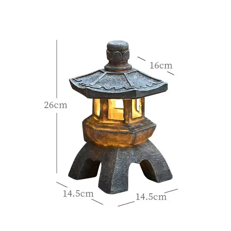 Dekoration Zen-Ornamente Solarbetriebene Turm Gartenstatue Palastlaternen Chinesische Solarlampe Steinhof Pagodenlaterne