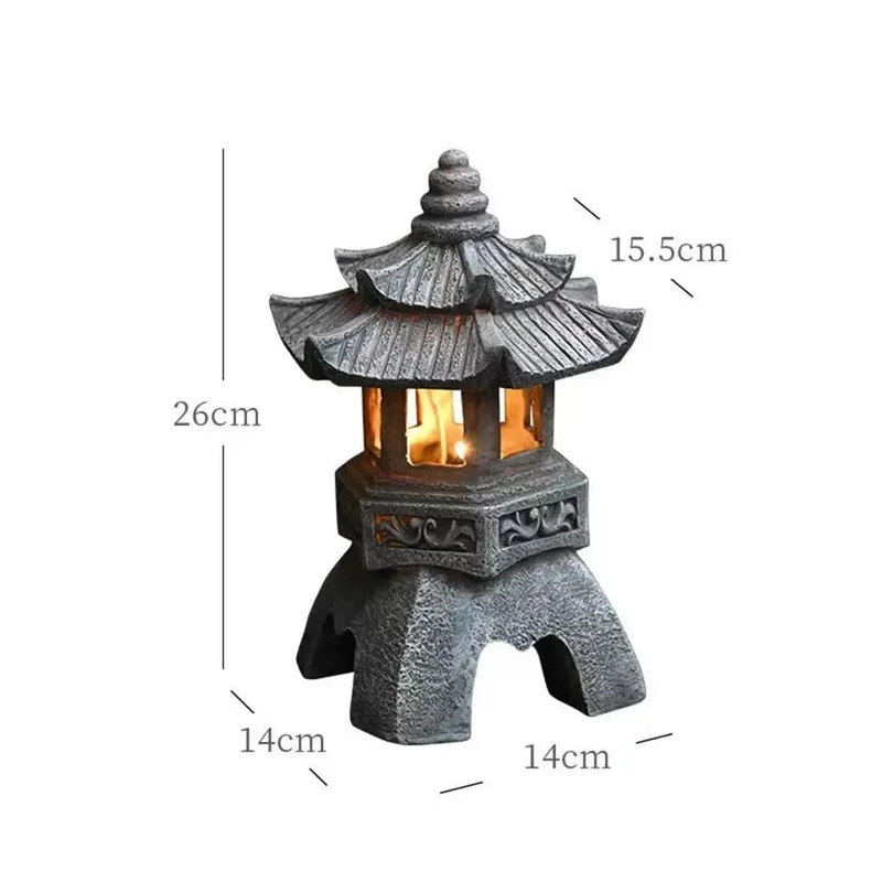 Dekoration Zen-Ornamente Solarbetriebene Turm Gartenstatue Palastlaternen Chinesische Solarlampe Steinhof Pagodenlaterne