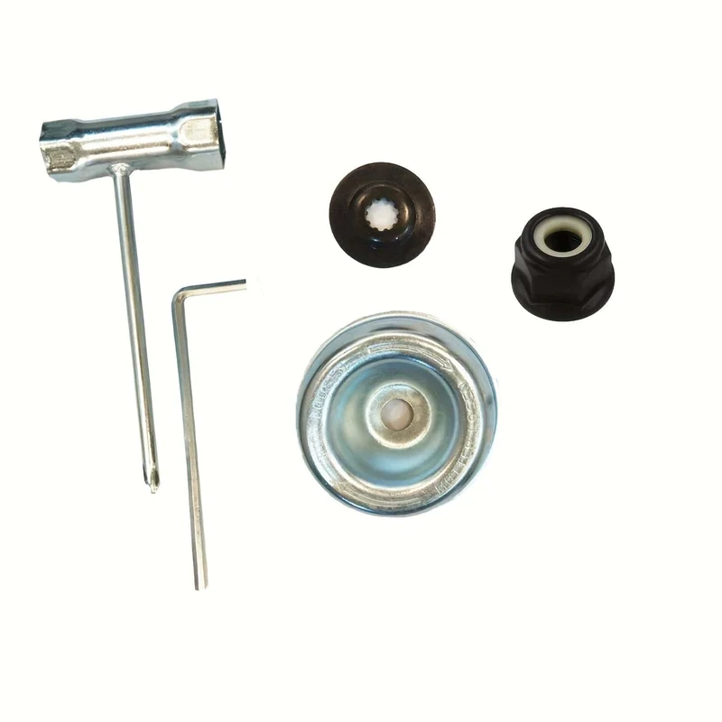 5 Stück/Set Klingenadapter-Aufsatz-Wartungsset für Stihl FS55 FS55R FS56 FS56RC FS70R FS80 FS85 FS90 FS90R FS94 FS100RX FS110 FS120 FS130 FS130R (Anlaufscheibe, Reiterplatte, Kragenmutter, Schraubenschlüssel)