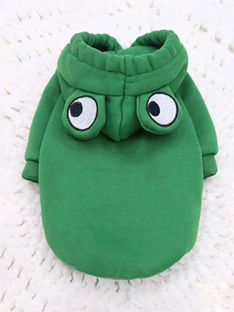 1 x süßer Haustierpullover mit Froschmotiv für kleine und mittelgroße Hunde – grüner Hunde-Kapuzenpullover mit lustigem Design – halten Sie Ihren Welpen gemütlich und stilvoll