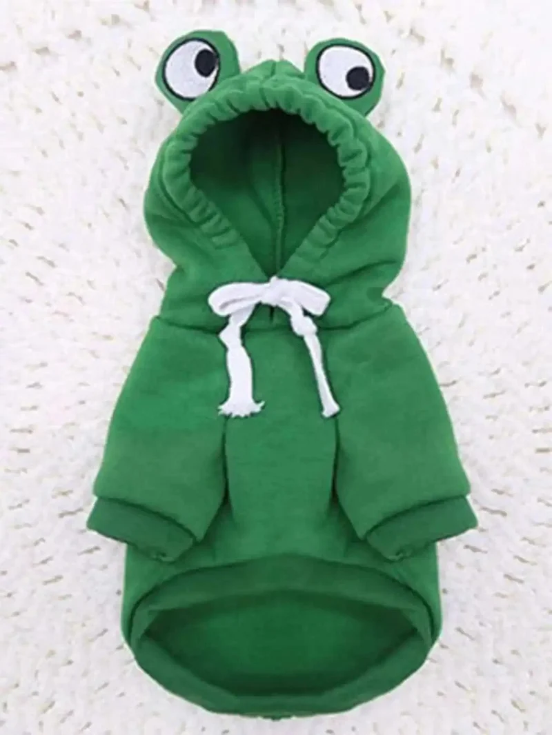 1 x süßer Haustierpullover mit Froschmotiv für kleine und mittelgroße Hunde – grüner Hunde-Kapuzenpullover mit lustigem Design – halten Sie Ihren Welpen gemütlich und stilvoll