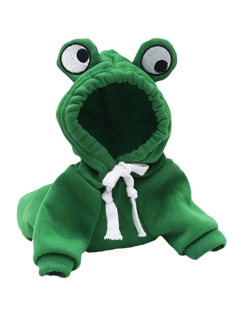 1 x süßer Haustierpullover mit Froschmotiv für kleine und mittelgroße Hunde – grüner Hunde-Kapuzenpullover mit lustigem Design – halten Sie Ihren Welpen gemütlich und stilvoll