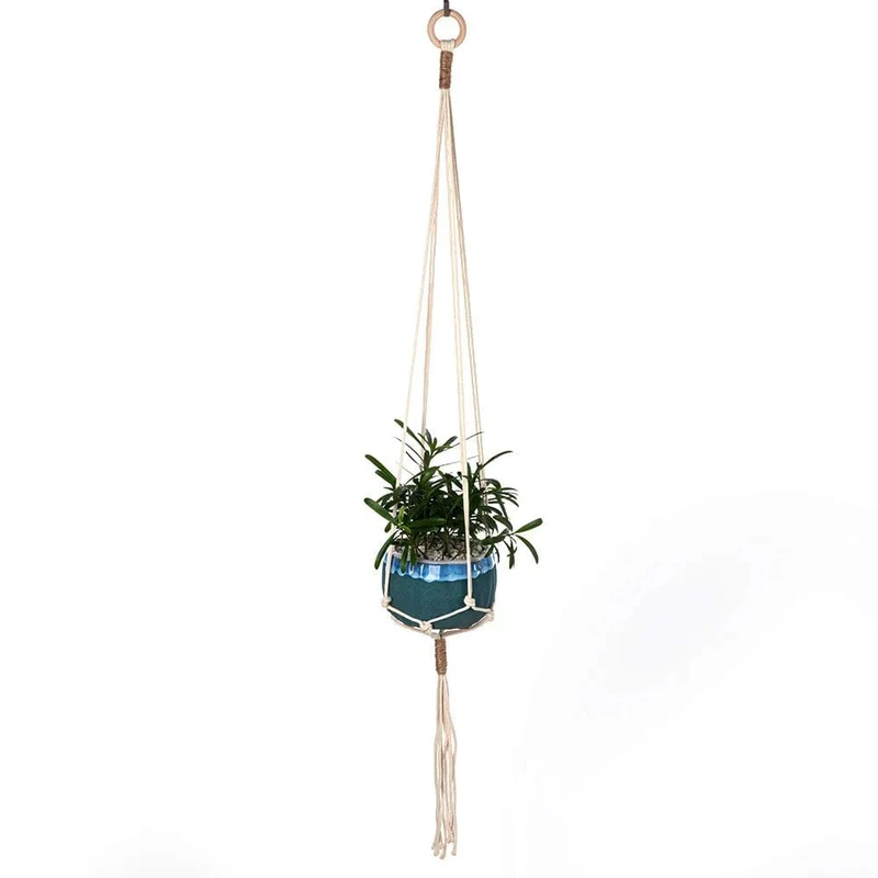 Makramee-Pflanzenaufhänger für den Innenbereich, zum Aufhängen, Pflanzkorb, gewebtes Baumwollseil, Blumentopf, gehäkelter Pflanzenhalter, Ständer für Boho-Heimdekoration