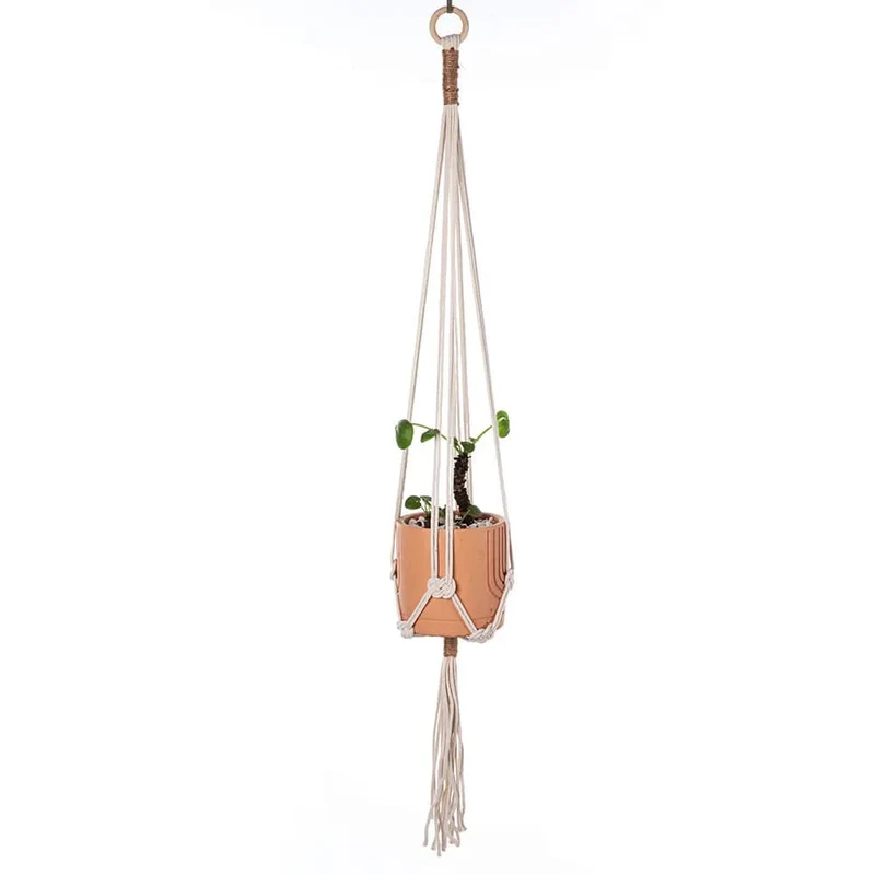 Makramee-Pflanzenaufhänger für den Innenbereich, zum Aufhängen, Pflanzkorb, gewebtes Baumwollseil, Blumentopf, gehäkelter Pflanzenhalter, Ständer für Boho-Heimdekoration