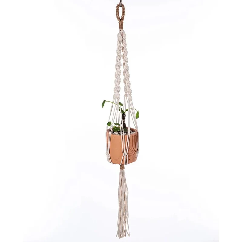 Makramee-Pflanzenaufhänger für den Innenbereich, zum Aufhängen, Pflanzkorb, gewebtes Baumwollseil, Blumentopf, gehäkelter Pflanzenhalter, Ständer für Boho-Heimdekoration