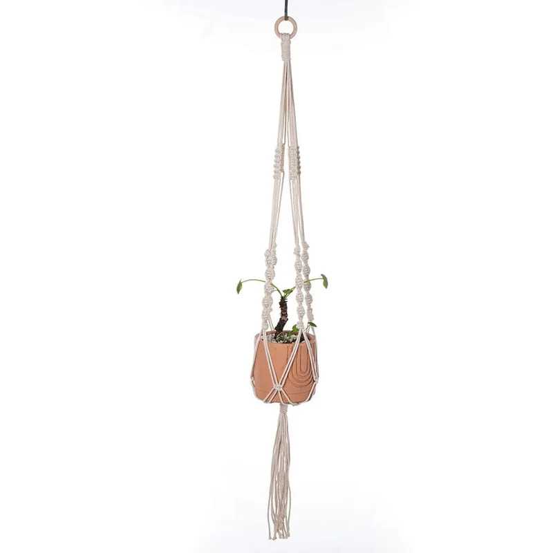 Makramee-Pflanzenaufhänger für den Innenbereich, zum Aufhängen, Pflanzkorb, gewebtes Baumwollseil, Blumentopf, gehäkelter Pflanzenhalter, Ständer für Boho-Heimdekoration