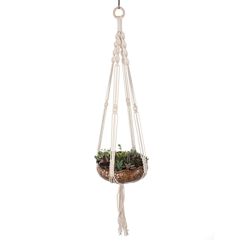 Makramee-Pflanzenaufhänger für den Innenbereich, zum Aufhängen, Pflanzkorb, gewebtes Baumwollseil, Blumentopf, gehäkelter Pflanzenhalter, Ständer für Boho-Heimdekoration