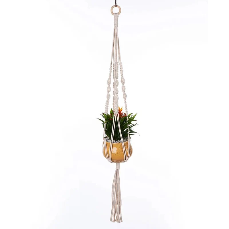 Makramee-Pflanzenaufhänger für den Innenbereich, zum Aufhängen, Pflanzkorb, gewebtes Baumwollseil, Blumentopf, gehäkelter Pflanzenhalter, Ständer für Boho-Heimdekoration